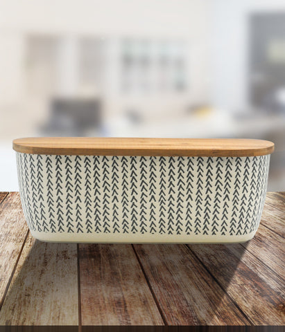 Printed Bamboo Fibre Bread Bin With Bamboo Lid